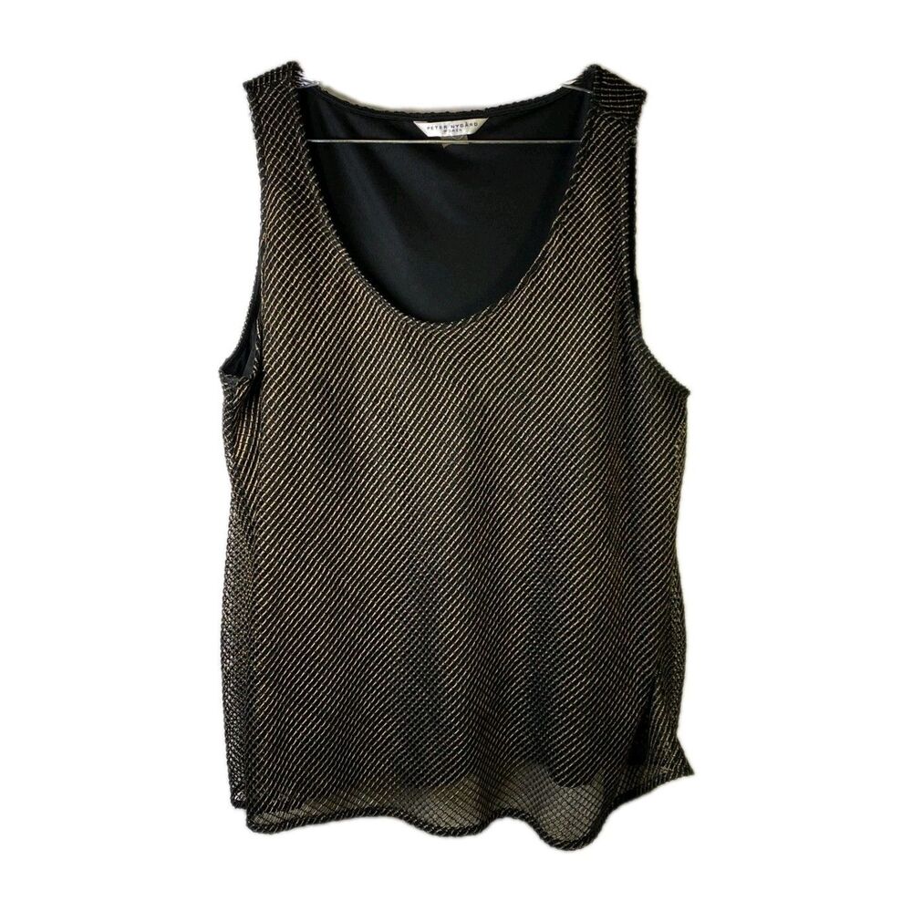Peter Nygard Woman Glam Tank - Size 1X - Gold/Bronze Netting Over Black Lining